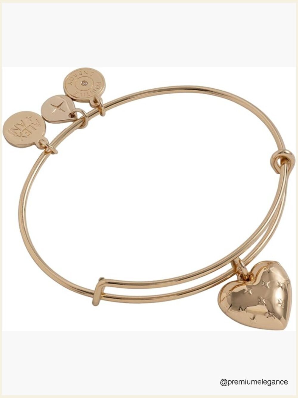 Expandable Heart Charm Bangle Bracelet - Brass